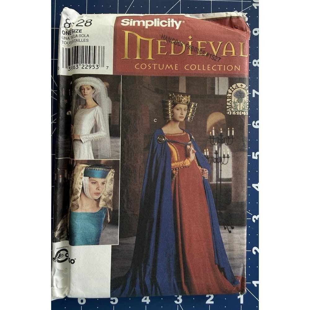 Simplicity Martha McCain Pattern Medieval Costume Cape Headpiece Toque Crown OS